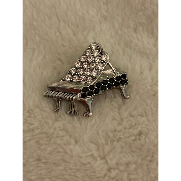 Vintage Brooch Piano Pin Stones Silver Tone - Picture 4 of 8